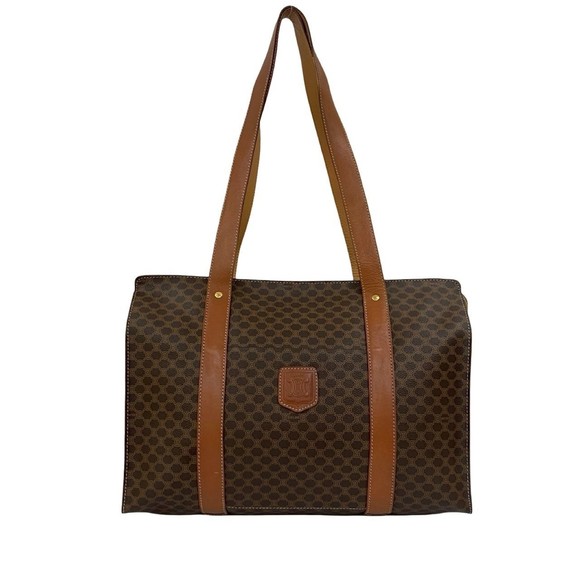 CELINE Macadam Blason Triomphe Leather Tote Bag, Brown, 96622, A4 Size - Picture 1 of 10